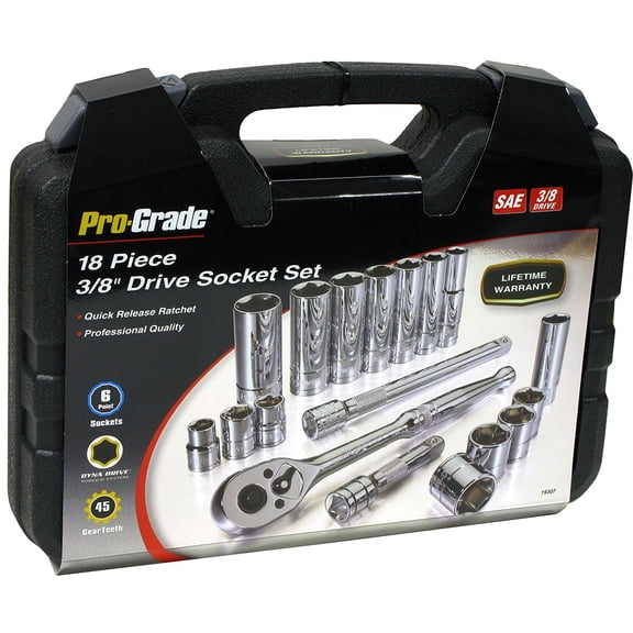 Pro-Grade 18pc 3/8" SAE Socket Set w/ Case, Chrome Vanadium, 19307