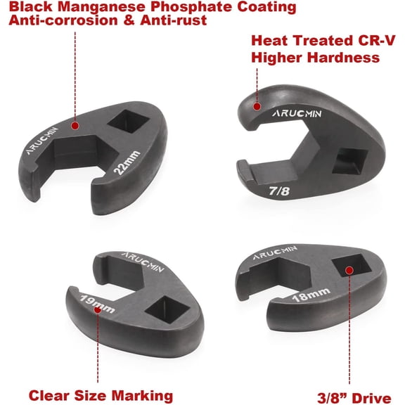 3/8" Drive Crowfoot Flare Nut Wrench Set,18-Piece Chrome Vanadium Steel Crows foot Wrench Set SAE & Metric 3/8"-7/8" and 10-22mm with Organizer Box