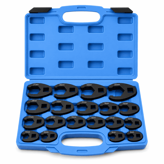 Crows Foot Wrench Set, 19-Piece Metric Crowfoot Wrench Set with 3/8" and 1/2" Drive Spanner for 8-32mm
