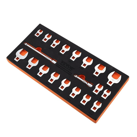 3/8" Drive Crowfoot Wrench Set, 20-Piece SAE & Metric Kit with Extensions and EVA Case, Mirror Chrome Finish, 40CR Steel.