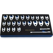 3/8" Drive Crowfoot Wrench Set, Metric & SAE, CR-V Steel, 2 Extension Bars, 24-Piece Flare Nut Crowfoot Wrenches