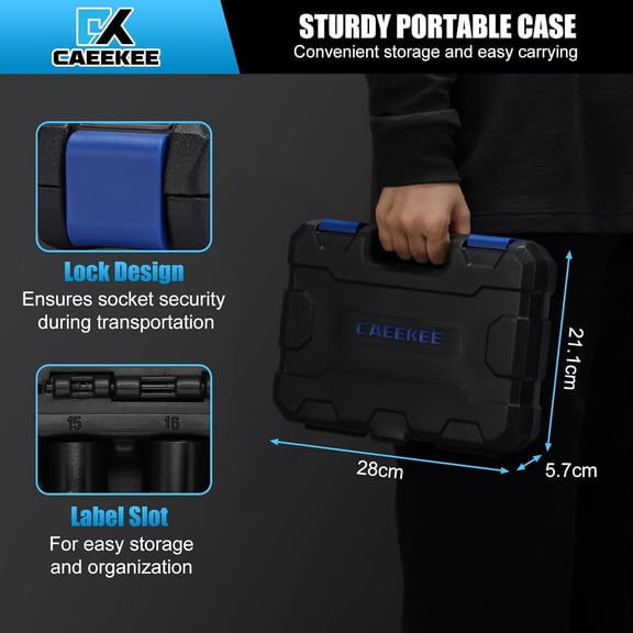 3/8" Drive Deep Universal Impact Socket Set, 14-Piece Swivel Socket Set, Cr-Mo, 6 Point, Metric(10-19mm), Flexible Wobble Socket Set, Includes Extension Bars and Adapters