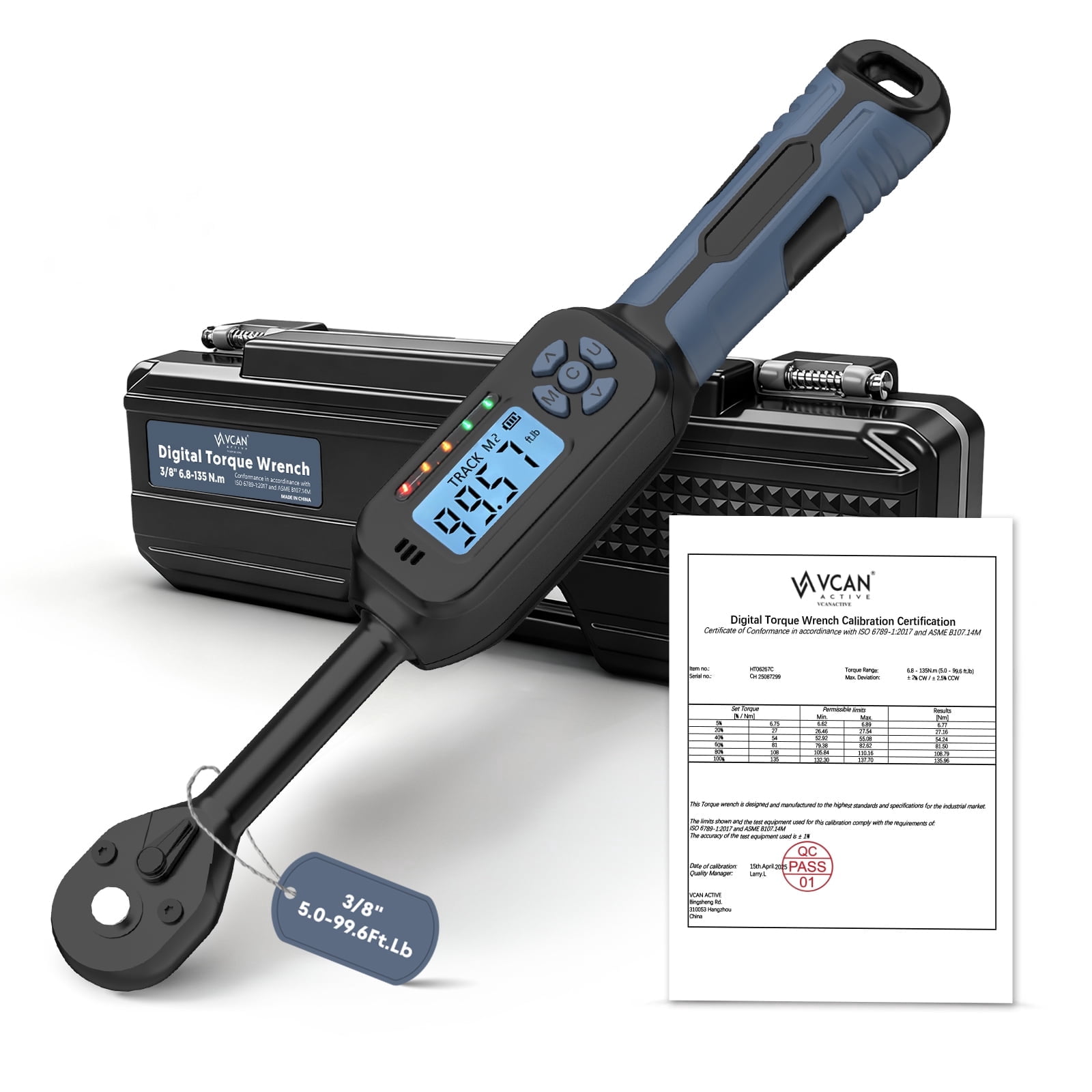 3/8 Drive Digital Torque Wrench, 5.02-99.6 Ft.Lb (Inch Pound), ±1% Accuracy with Buzzer, Colorful LED Indicator & Track Mode