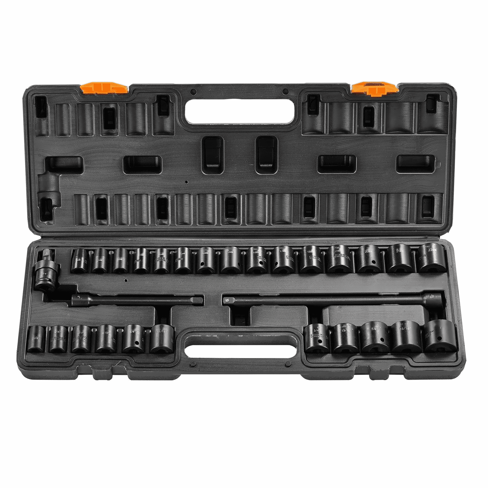 3/8" Drive Impact Socket Set - 29 Piece SAE & Metric (8-22mm) - CR-MO Alloy Steel - Auto Repair - Laser Etched - 6 Point - Storage Case