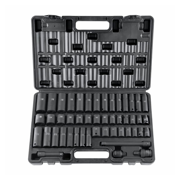 3/8" Drive Impact Socket Set, 48 Piece - SAE/Metric (5/16"-3/4", 8-22mm) Cr-V with Extension, Universal Joint & Adapter - Automotive Repair Tool Kit