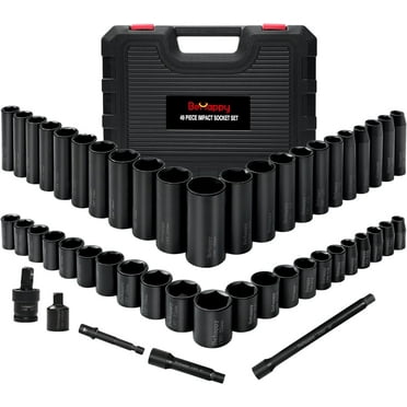 EMENTOL 49-Piece 3/8" Drive Impact Socket Set - SAE & Metric, Deep & Shallow, With Extensions & Case
