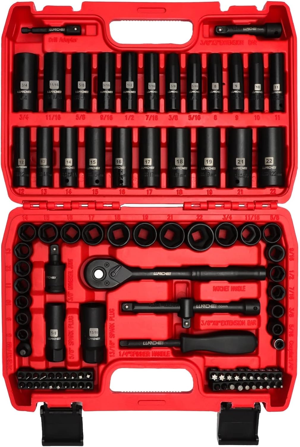 Pamatio 47-Piece 3/8" Drive Impact Socket Set - SAE & Metric Deep/Shallow Sockets With Ratchet