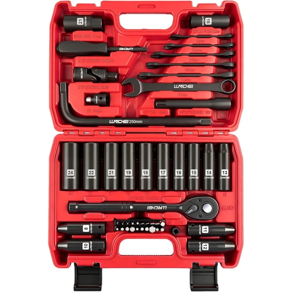 3/8”Drive Impact Socket Set,Standard SAE(5/16 to 3/4-Inch) Metric Size(8-22mm), 95 Piece, CR-V Steel Deep&Shallow Kit, Adapters, Ratchet Handle, Screwdriver Bit Set, Spark Plug Socket, 6 Point