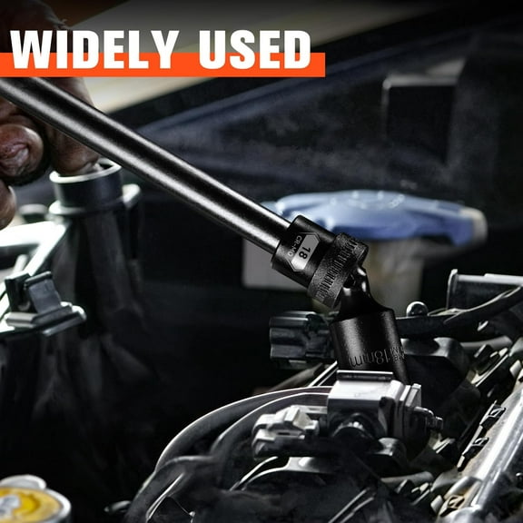 3/8" Drive Swivel Socket Set, 14 Pieces Deep Universal Impact Socket Set, Metric(10-19mm) Flexible Wobble Socket Set, 6 Point, CR-MO, 3", 6" Extension Bars, Socket Adapter