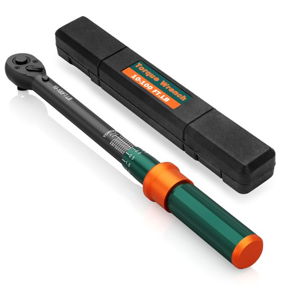 3/8 Drive Torque Wrench, 10-100 Ft-lb, 3% High Accuracy Click Torque Wrench with 72-Tooth Dual-Direction Head for Spark Plugs, Engine Repair, Motorcycles and Automotive Maintenance
