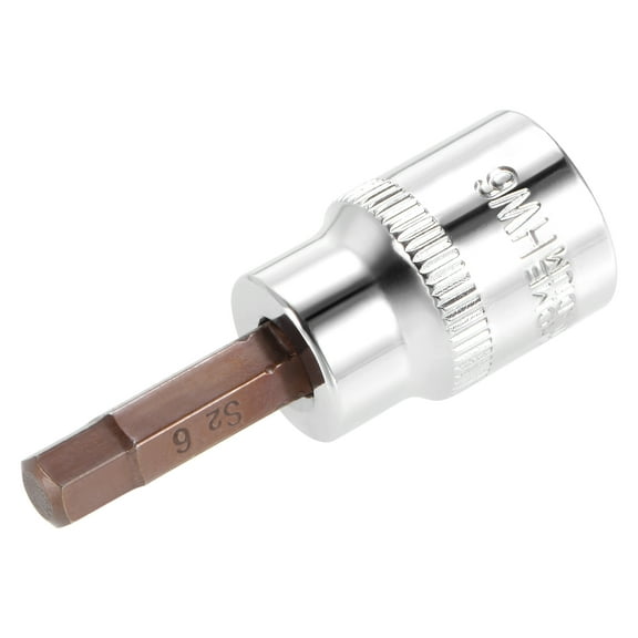 3/8" Drive x H6 Hex Bit Socket, S2 Steel Bits, CR-V Sockets 2" Length (For Hand Use Only)