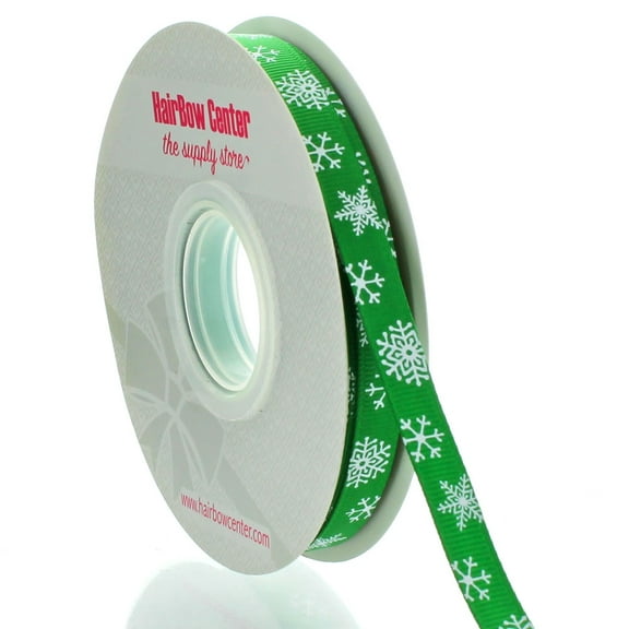3/8" Emerald Green Snowflake Grosgrain Ribbon 100 Yard