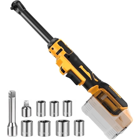 3/8 Extended Cordless Ratchet Wrench, Compatible with Dewalt 20V MAX Batteries(No Battery), Electric Power Ratchet Wrench Kit, 60Ft-Lbs, Built-in LED Light, Extended 6-inch Long Neck
