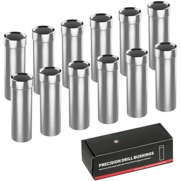 3/8" Extra-Deep Drill Bushings - Hardened Steel Guide Sleeves for DIY Dowel Jigs, Precision Drill Guides for Woodworking (12 Pack)