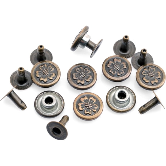 3/8" Fancy Leather Rivets Round Rapid Rivet Studs for Bags Belts Bracelets Decoration (50 Pieces, Sakura)