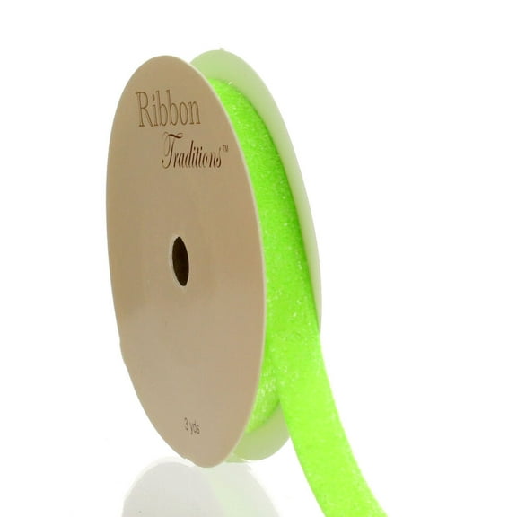 3/8" Frosted Elastic Glitter Ribbon 544 Neon Green 3 Yard