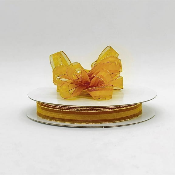 3/8" Gold with Gold Edge Organza Thin Pull Bow String Ribbon (25 Yard) Gift Wrapping Favor Decorating