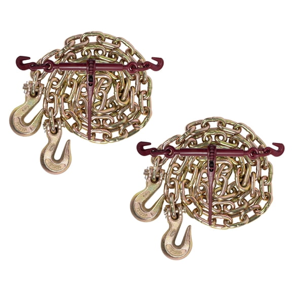 3/8" Grade 70 Chain and Binder Kit | Includes (2) 3/8" - 1/2" Ratchet Load Binder & (2) 3/8" x 16' G70 Transport Chain w/Grab Hooks | 6600 lbs WLL for Flatbed Truck Trailer Tie Down