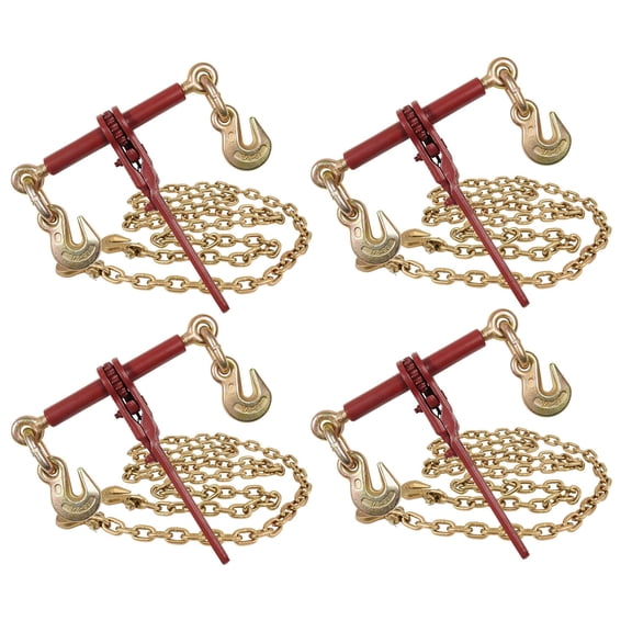 3/8" Grade 70 Chain and Binder Kit | Includes (4) 3/8" - 1/2" Ratchet Load Binder Extreme & (4) 3/8" x 12' G70 Transport Chain w/Grab Hooks | 6600 lbs WLL for Truck Trailer Tie Down