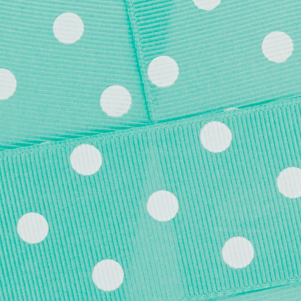 3/8" Grosgrain Ribbon White Dots 314 Aqua 5 Yard HBC Brand