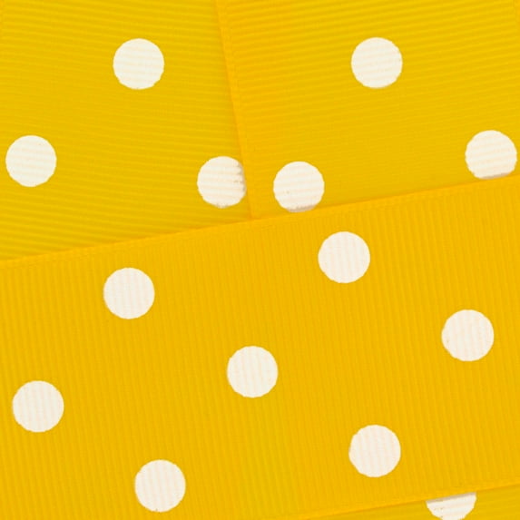 3/8" Grosgrain Ribbon White Dots 645 Yellow 25 Yard