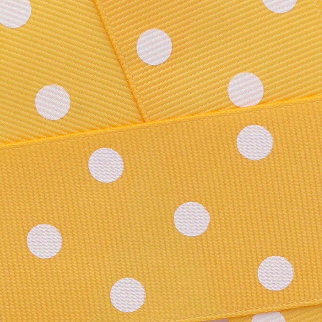 3/8" Grosgrain Ribbon White Dots 660 Yellow Gold 25 Yard