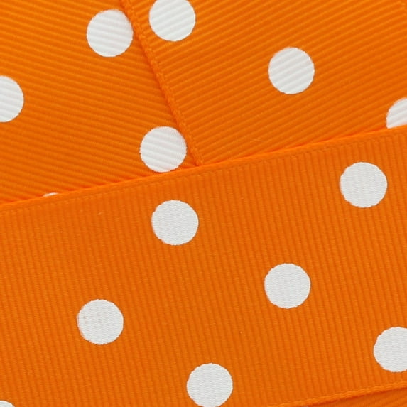 3/8" Grosgrain Ribbon White Dots 668 Tangerine 5 Yard