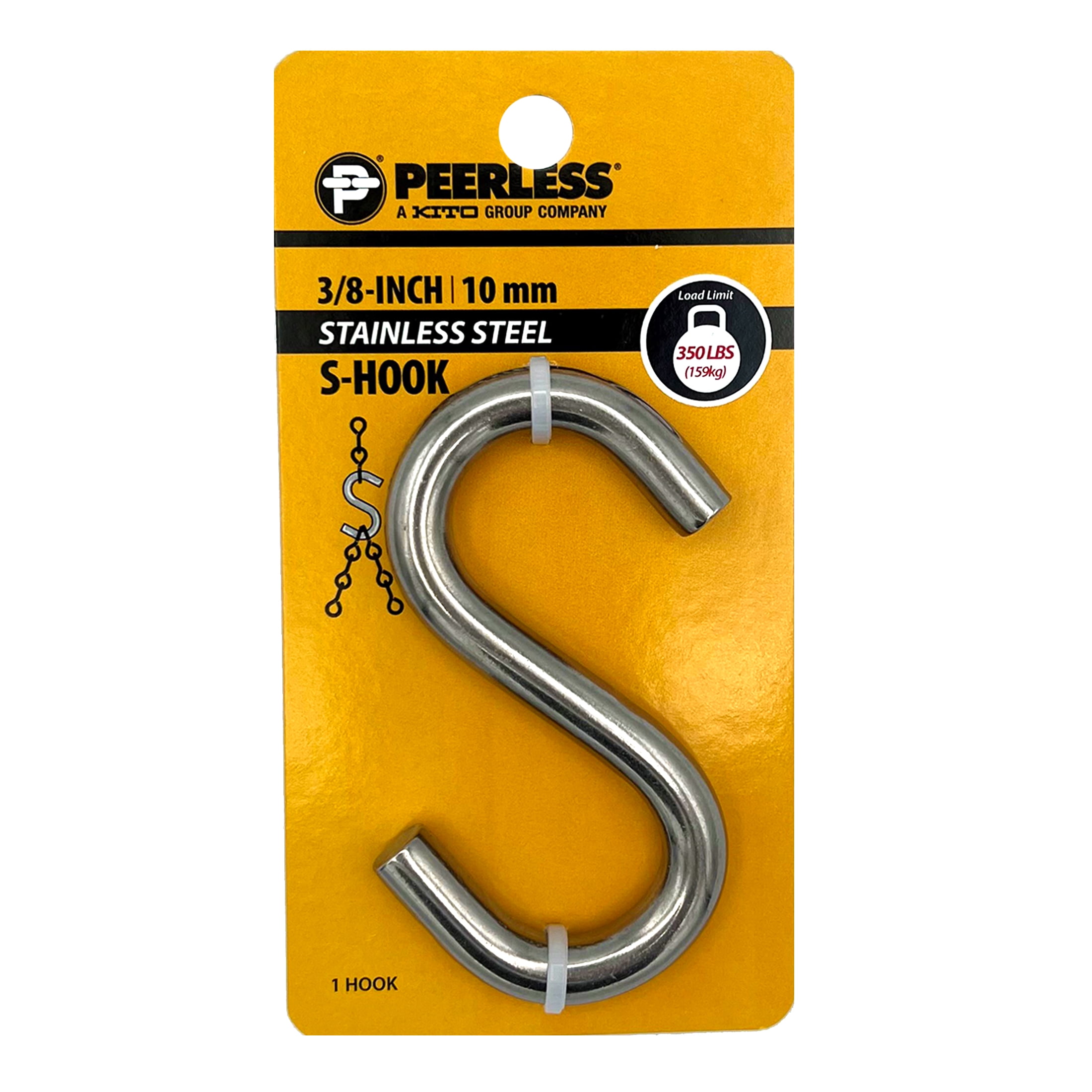 3/8 Heavy Duty S-Hook, Stainless Steel, Peerless Chain Company