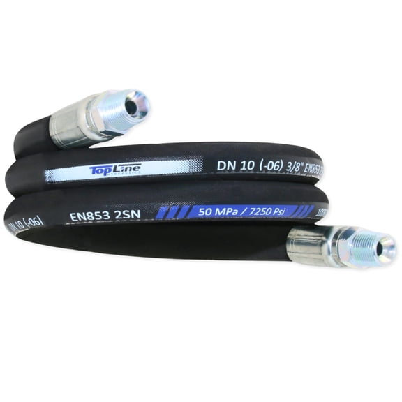 3/8" Hydraulic Hose Assembly with Male NPT X Male NPT 7,250 psi (72 inches) SAE 100 R2AT 2-Wire Braided, Oil-Resistant Rubber Tube, High-Tensile Steel Reinforced | Model HFR206-061M-061M-72