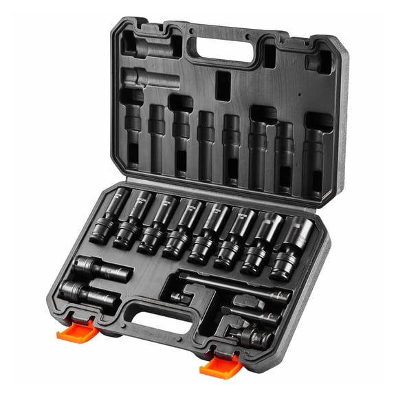3/8" Impact Socket Set, 14PCS Swivel Metric Socket Set 10-19mm, 360 Universal Deep Socket, Cr-Mo Alloy Steel for Auto Repair, Impact Wrench, with Storage Case