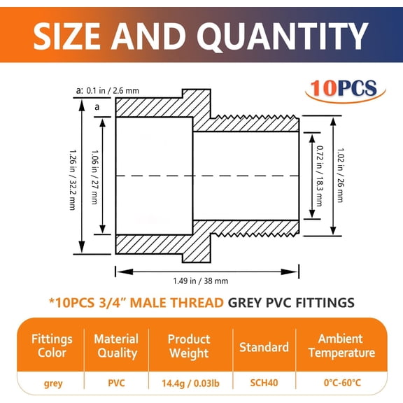 3/8 Inch (1/2 Inch OD) x 1/2 Inch MNPT Reducing Adapter, Push to Connect Brass Plumbing Fitting, PEX Pipe, Copper, CPVC, PE-RT, HDPE, U118LFA
