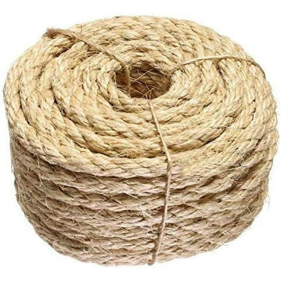 3/8 Inch by 100-Feet Sisal Rope I Natural Fiber Twisted Sisal Rope I Multipurpose, Lightweight, Weather-Resistant Rope for Indoor/Outdoor Use, Rugs, Marine, and DIY Projects (1-Pack)