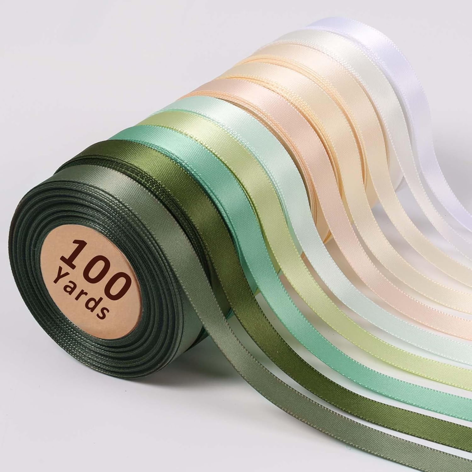 3/8 Inch 100 Yard Satin Ribbon Pack,10 Yd/Roll 10 Rolls Sage Green ...