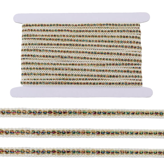 3/8 Inch 18 Yard White Gold Gimp Metallic Braid Ribbon Woven Fringe Centipede Edge Lace Sparkly Trimming Shiny Polyester Trim