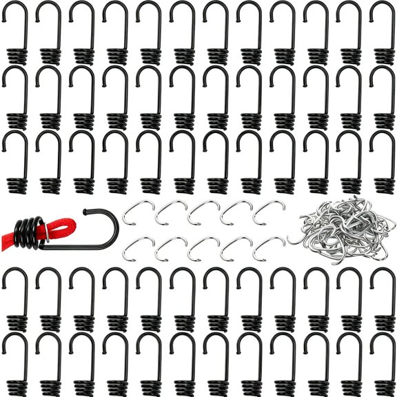 3/8 Inch Bungee Cord Hooks with C Type Hog Rings 60 Pack