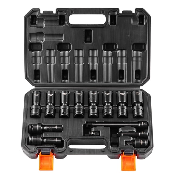 3/8 Inch Drive 14-Piece Swivel Impact Socket Set, 6-Point, 360° Rotating - For Mechanics & DIY