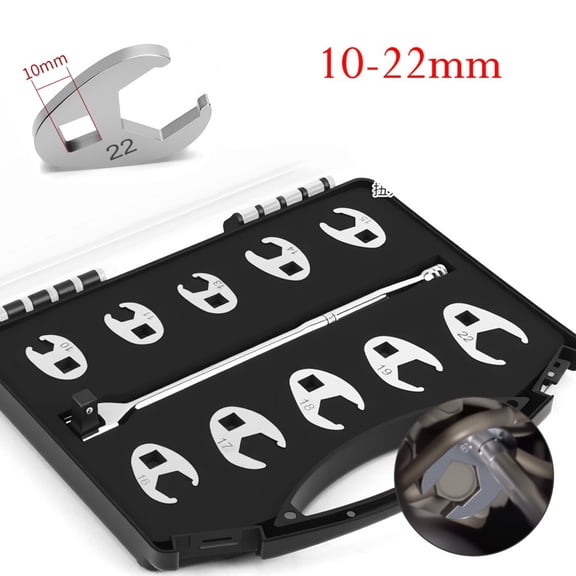 3/8 Inch Drive Crowfoot Wrench Set 10-22mm Metric Flare Nut Spanner, Carbon Steel Chrome Plated for Tight Spaces, 11 Pcs