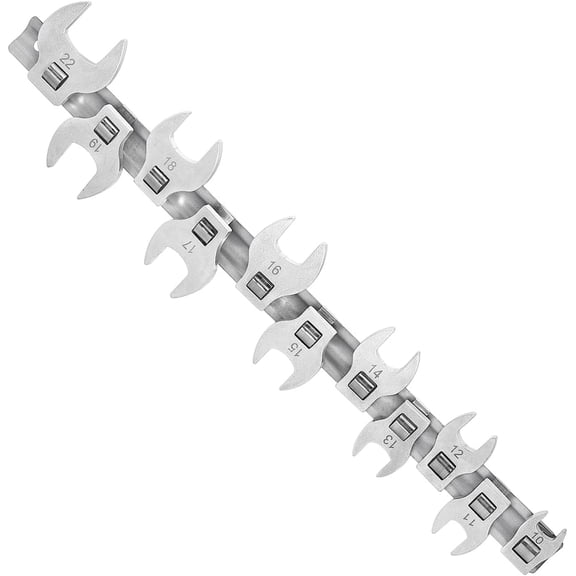 3/8 Inch Drive Crowfoot Wrench Set,11Pcs Metric Crows Foot Wrenches with Clip-on Organizer 10-22mm Ratcheting Flare Nut Open End Wrench Tool for Mechanics Automotive Repair Work