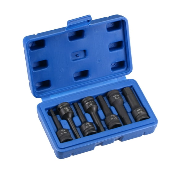3/8-Inch Drive Impact Hex Bit Socket Set, H4 - H12, Metric 60mm Length, CR-MO, 7-Piece