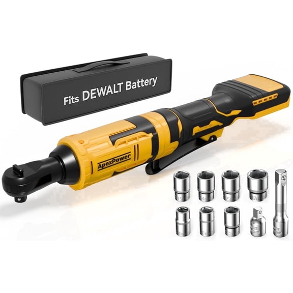 3/8 inch Electric Ratchet Wrench, for DeWalt 20V Max Battery, 88Ft-Lbs, 0-400RPM, with Variable Speed Trigger, Reinforced Head, R&F Switch, 7 Sockets, 3/8" to 1/4" Adapter