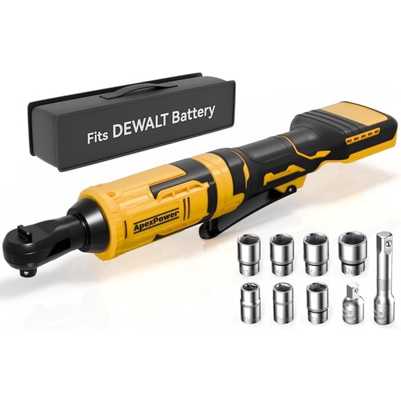 3/8 inch Electric Ratchet Wrench, Compatible with DeWalt 20V Max Battery, 88Ft-Lbs, 0-400RPM, with Variable Speed Trigger, Reinforced Head, R&F Switch, 7 Sockets, 3/8" to 1/4" Adapter