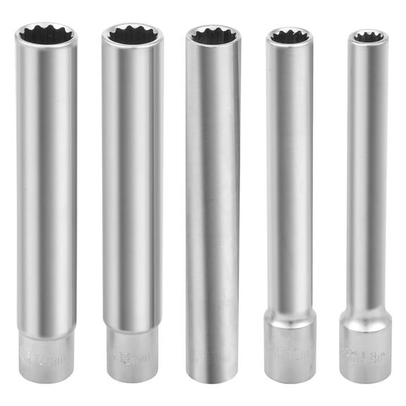3/8 Inch Extra Deep Impact Socket Set 5 Pcs Chrome Vanadium Steel Hexagon Metric Sockets Automotive Repair Tool (12pointsockets )