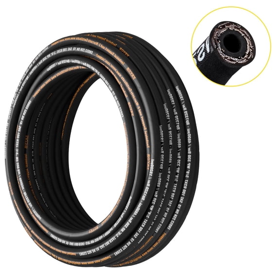 Hydraulic Hose 3/8 inch x 100 ft, Coiled Hydraulic Hose 4800 PSI, Rubber Hydraulic Hose with 2 High-Tensile Steel Wire Braid, Bulk Hydraulic Hose -20 Celsius to 140 Celsius