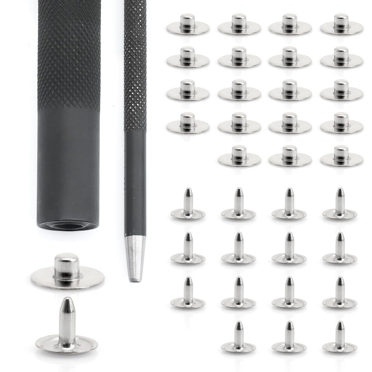 3/8 Inch Jean Rivet Setter, Hole Punch Cutter & 20 Nipple Jean Rivets ...