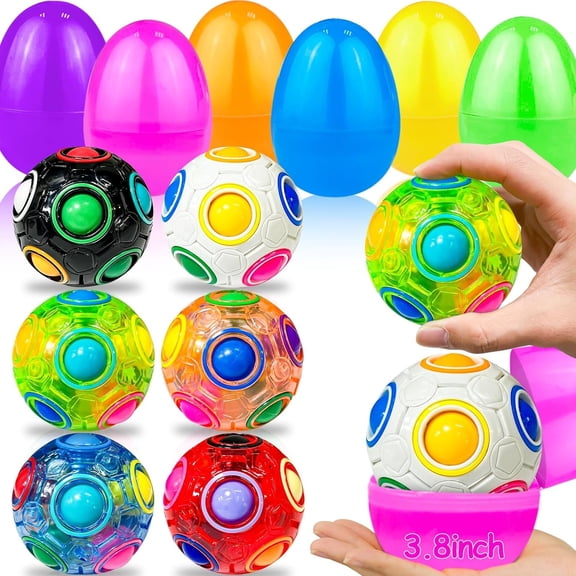 3.8-Inch Jumbo Easter Eggs With SPINMASTER Rainbow Balls And 3D Magic Cube, 6-Pack Brain Teaser Fidget Toys For Kids Ages 6-12, Easter Basket Fillers, Egg Hunt Prizes And Party Favors