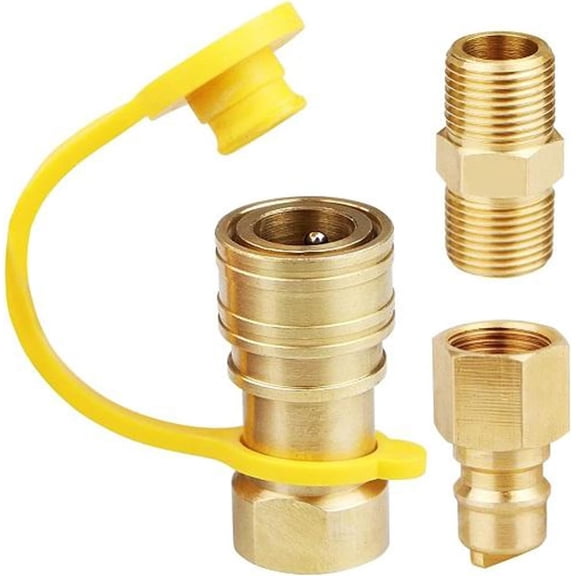 3/8 Inch Natural Gas Quick Connect Fittings, 100% Solid Brass LP Gas Propane Hose Quick Disconnect Kit, Gas Grill Quick Connector Adapter kit.