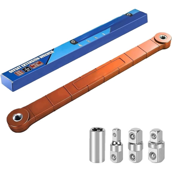 3/8 Inch Offset Extension Wrench Set, Socket Wrench Extender Tool with 1/4",3/8",1/2" Square Drive Adapters & 3/8" Square Adapters Drive Socket, Universal Extensions Wrench for Small Spaces