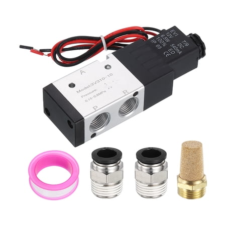 Uxcell 3/8" Pneumatic Valve 12V 3 Way 2 Position Electric Air Solenoid Valve Manual Control Outlet Wire