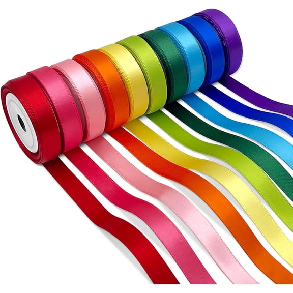 3/8 Inch Satin Ribbon Double-Faced - 10-Color Rainbow  for  Wrapping, Valentine's Day  Patricks Day Christmas Ribbon, Birthday Party Supplies (50 Yards , 5 Yards per Roll)