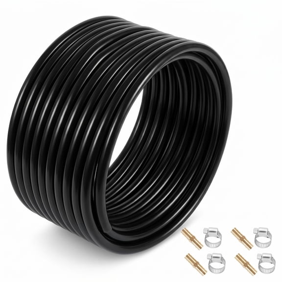 3/8 Inch Self Sinking Aeration Hose, 100 Ft Self-Burial Aeration Tube with 4 Stainless Steel Hose Clamps and 4 Copper Repair Connectors for Koi Pond